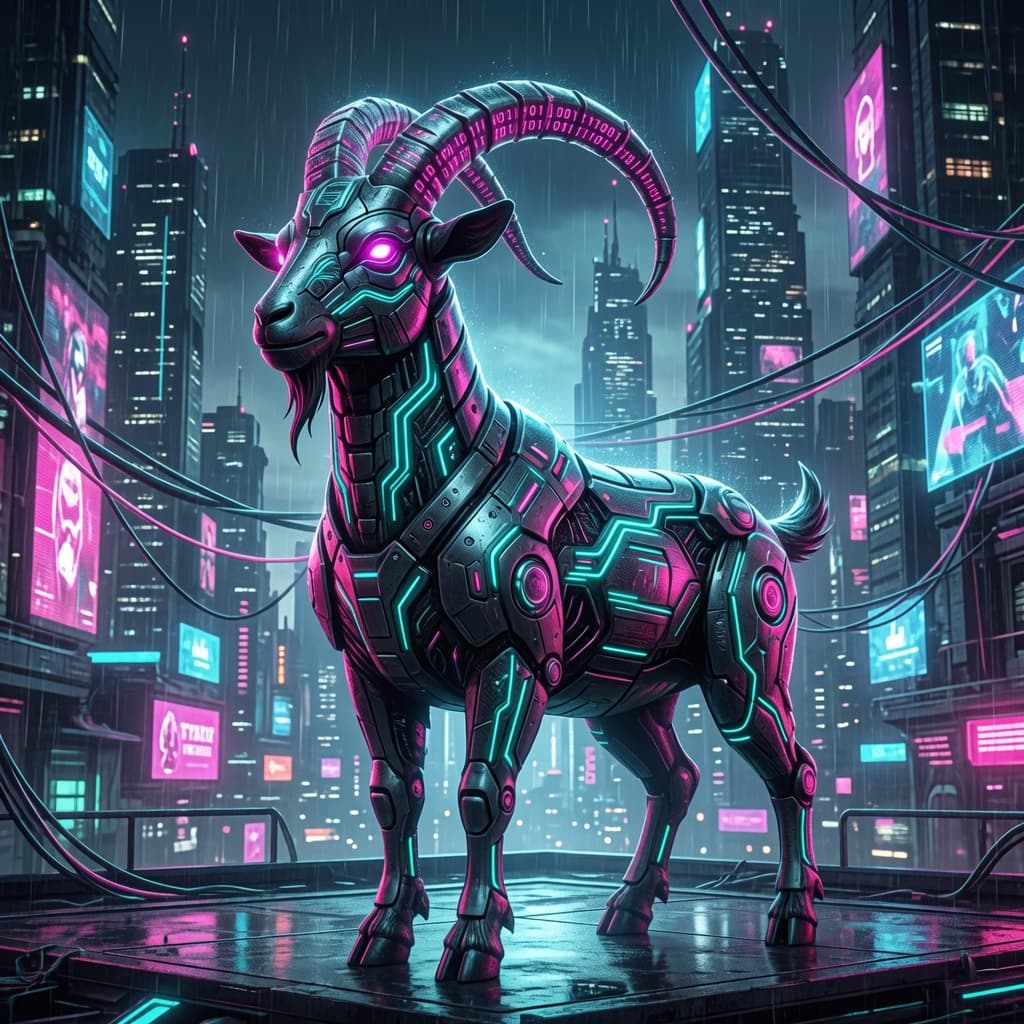 UnderDeathSol cyber goat in the neon city